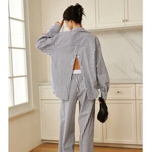 NWT commense Cotton & Linen Pinstripe Loose Shirt Sz M